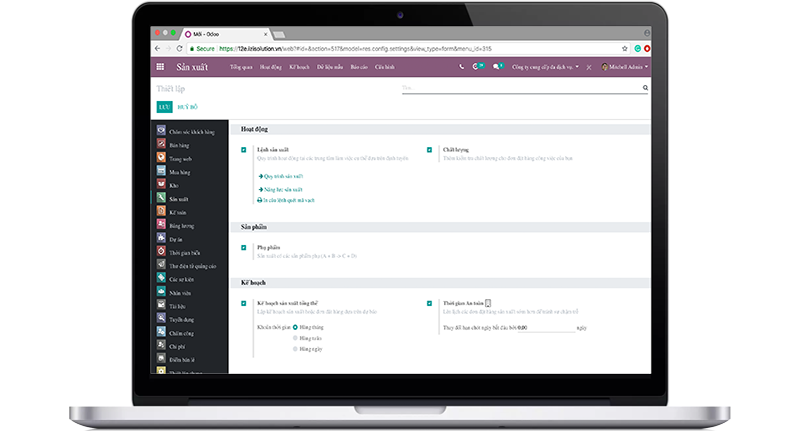 Dễ dàng thiết lập các cấu hình sản xuất